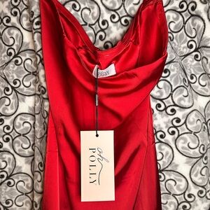 Oh Polly A line Mini Red Satin Dress